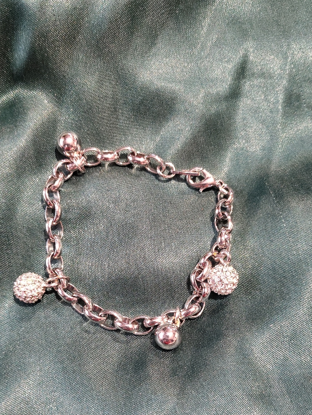 Silver Crystal Ball Charm Chain Bracelet